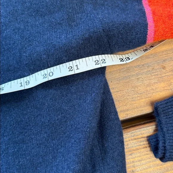 27 Miles navy 100% cashmere sweater with multicolored striped sleeves. Large - Picture 11 of 12